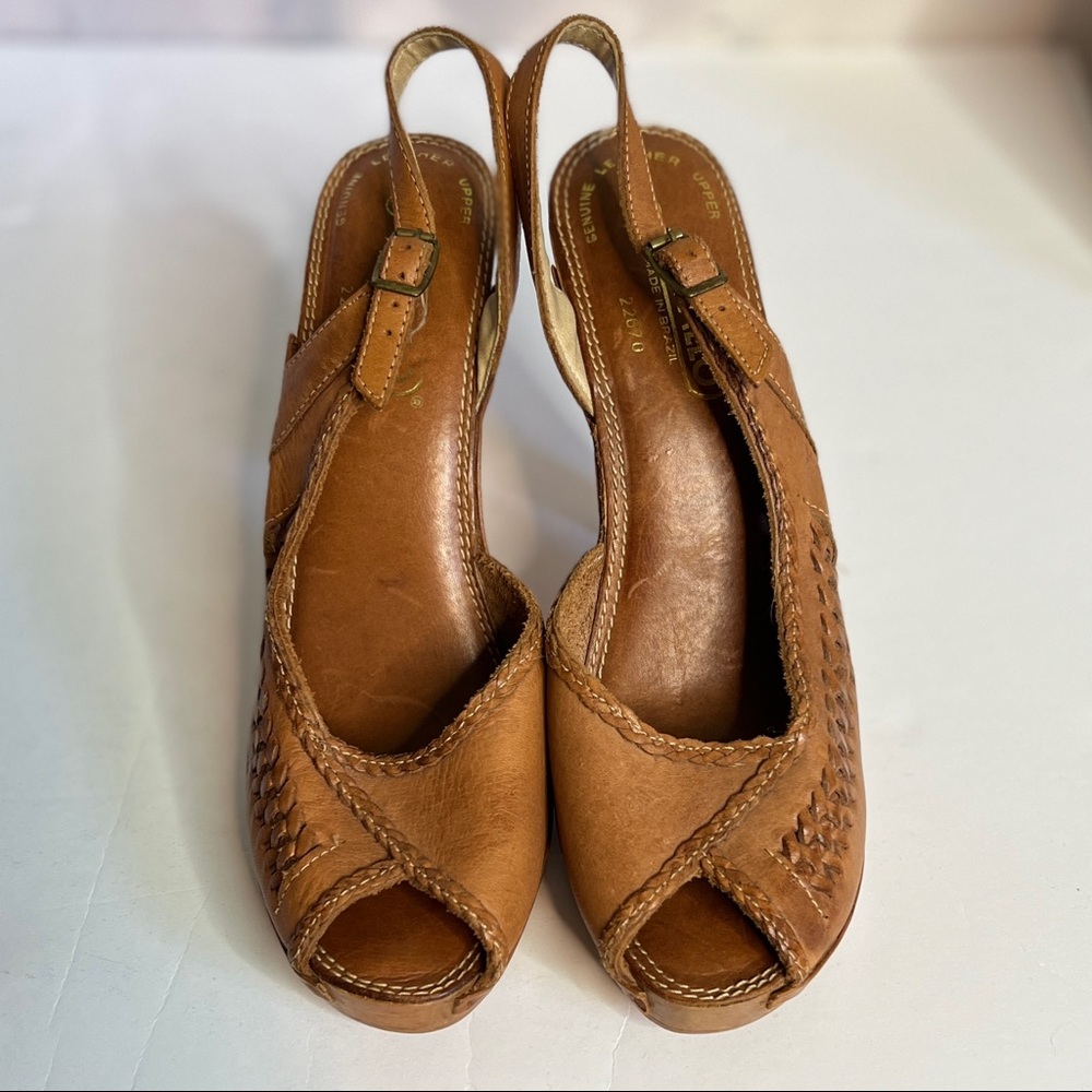 Vintage Rapallo Leather Sling Back Peep Toe Heels Size 8 - Picture 4 of 8